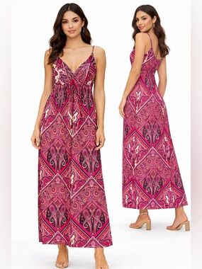 Vintage Wet Seal Y2K Paisley Maxi Dress Pink Boho Festival S